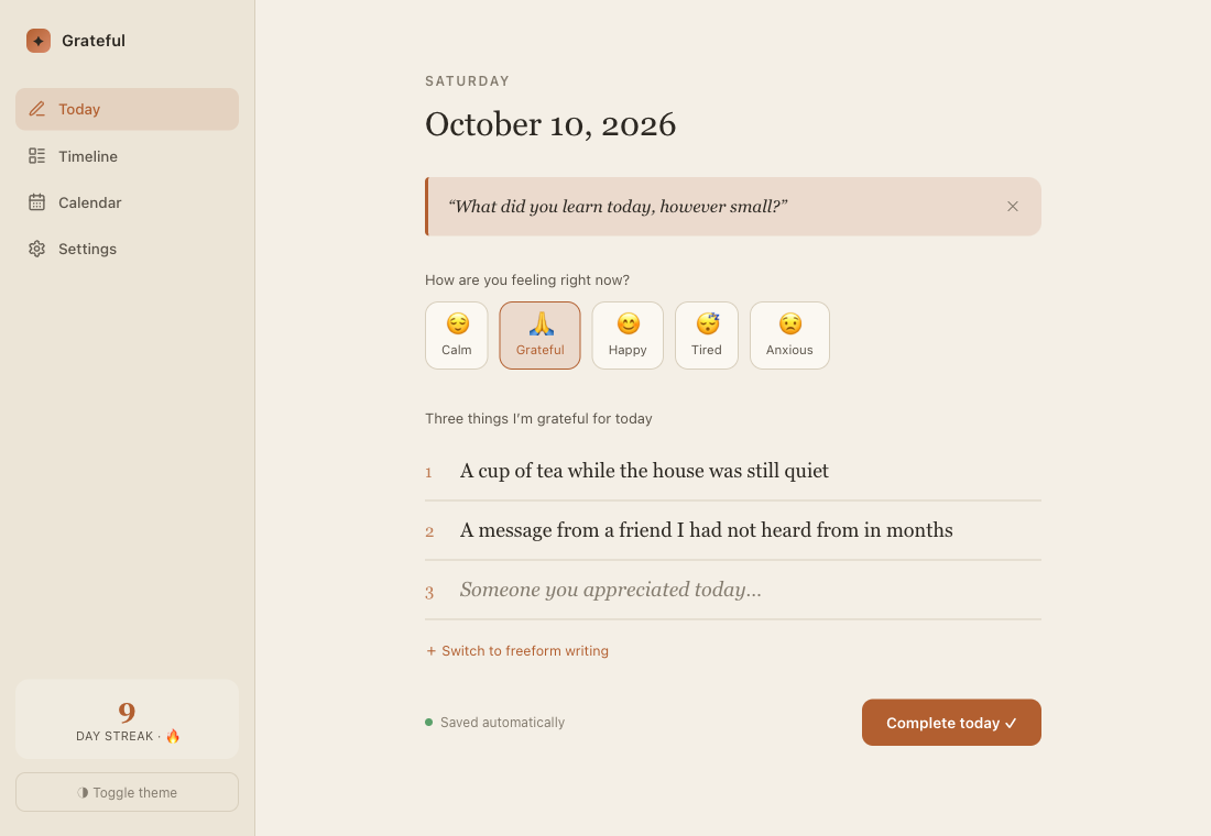 Screenshot of Grateful